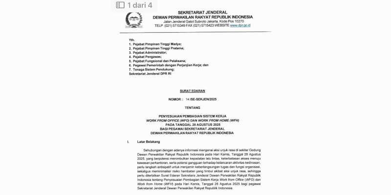 Surat Edaran Sekjen DPR